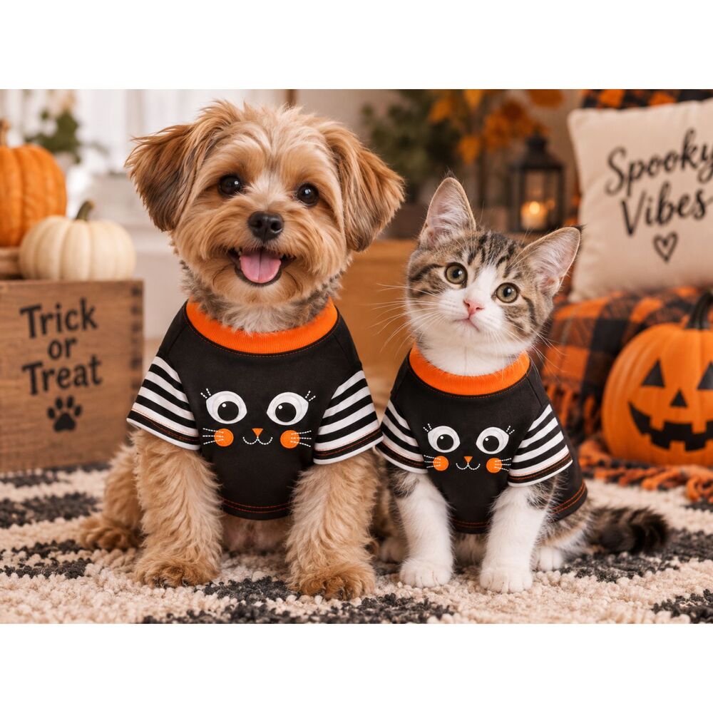 Halloween Pet Shirt – Cute Googly Eye Costume Tee for Dogs & Cats, Size Small